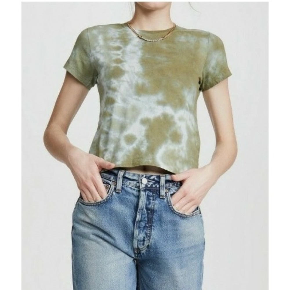 AGOLDE Linda Tee XS Olive Green Tie Dye Organic Cotton Short Sleeve T-Shirt